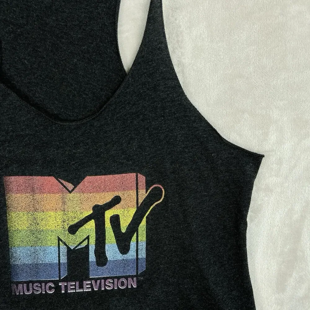 Vintage Retro MTV Music Television Gay Pride Charcoal Tank Top Adult Size M - Picture 3 of 8